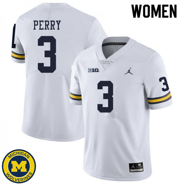 Womens Michigan Wolverines #3 Jalen Perry White Player Jersey